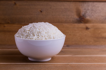 boiled rice in white bowl