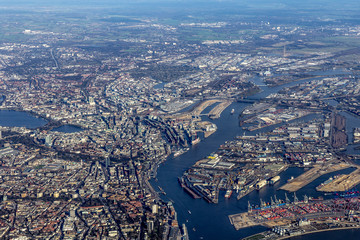 Fototapeta premium aerial of city of Hamburg in the afternoon