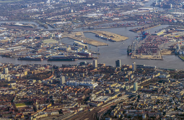 aerial of city of Hamburg in the afternoon