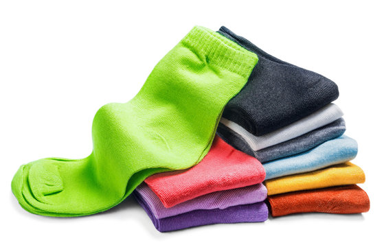 different color socks isolated on white background