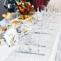 Wineglasses served on a table in restaurant
