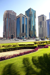 Fototapeta premium Hochhäuser in Dubai City, Vereinigte Arabische Emirate, Naher Osten