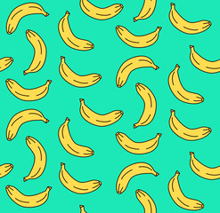 Bananas cute trendy doodles colorful seamless vector pattern