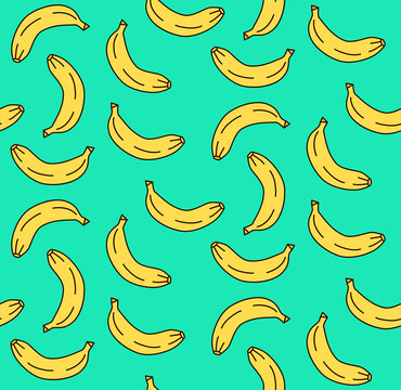 Bananas cute trendy doodles colorful seamless vector pattern