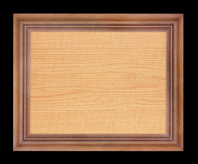 wooden picture frame isolated on black background