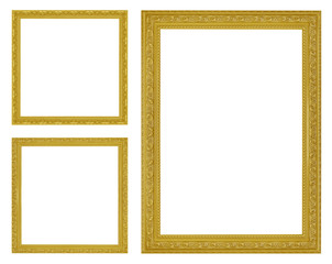 The antique gold frame on the white background