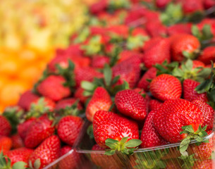 Strawberries at marketplace.