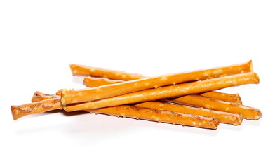 salty cracker pretzel sticks isolated on white background