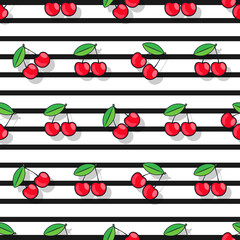 Obraz premium Cherry, seamless vector pattern in a flat style