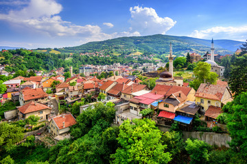 Panorama of the historical old town of Travnik, Bosnia