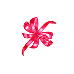 Watercolor colorful red pink isolated decorative bows of ribbon