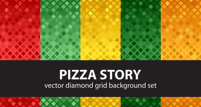 Diamond pattern set "Pizza Story". Vector seamless backgrounds