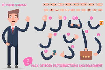 Parts body template for design work and animation. Funny office man cartoon.