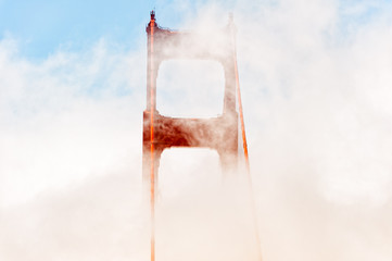 Golden Gate Bridge in fog, San Francisco, California