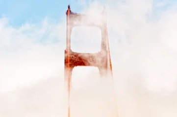 Fotobehang Golden Gate Bridge in fog, San Francisco, California © arthit  k.