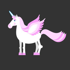 Unicorn isolated. Mythical horse with horns and wings. Fantasy b