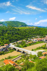 A beautiful view of the landscape of Veliko Tarnovo, Bulgaria on a sunny summer day