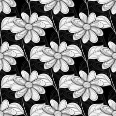 Vector Seamless Monochrome Floral Pattern