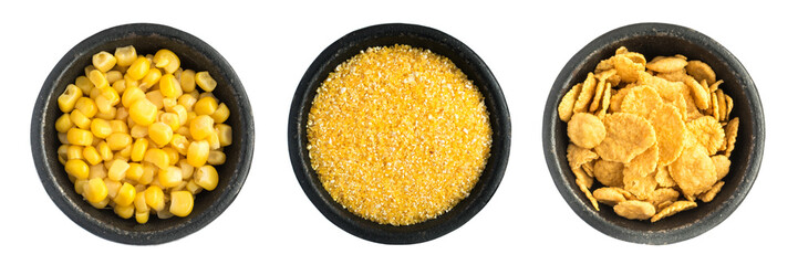 Set of Corn Heap in Black Iron Bowl