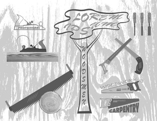 рубанок, ножовка ,  и стамески . 

set of tools for working with wood. has a plane, handsaw and chisel.