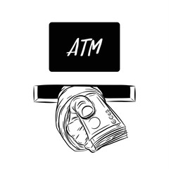 Hand holding money vector.Hand holding money out of Automated teller machine.