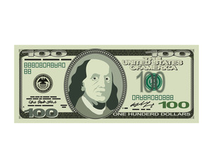 100 dollar isolated. USA money on white background. American cas