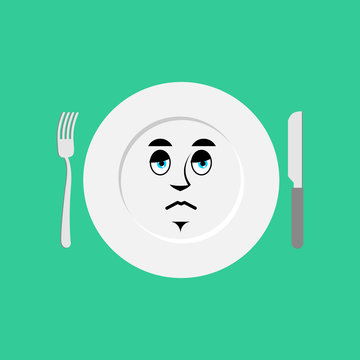 Plate sad Emoji. Empty dish isolated sorrowful emotion