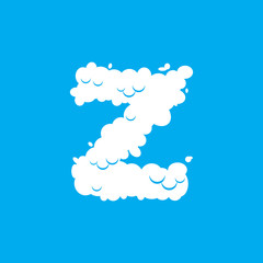 Letter Z cloud font symbol. White Alphabet sign on blue sky