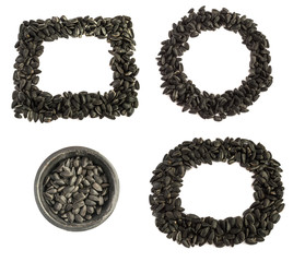 Frame Of Black Sunflower Seeds Isolated