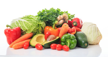 Variety of vegetables on white background