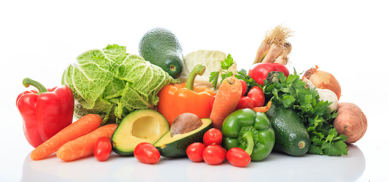 Variety of vegetables on white background