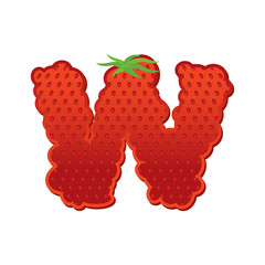 Letter W Strawberry font. Red Berry lettering alphabet. Fruits A