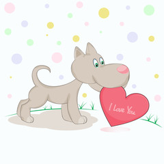 Happy dog with heart. Happy Valentine's Day! I Love You!