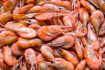 Shrimps background. Fish market. Bergen. Norway.