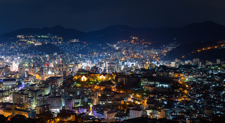 Nagasaki cityscape in Japan at night