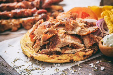 Greek gyros on a pita bread