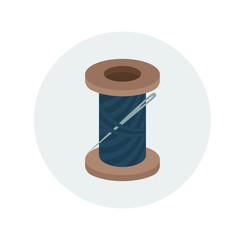 Spool of navy blue thread with needle