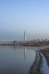 Twilight City Scape at Han River, Seoul City, The view from Cheongdam Road Park in Seoul, South Korea.