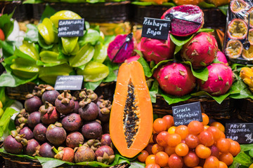 market with exotic tropical fruits