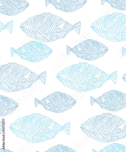 "blue solid line drawing fish" Stock image and royalty-free vector