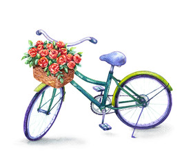 Fototapeta na wymiar Bicycle with red roses basket