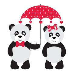 cartoon panda with umbrella set