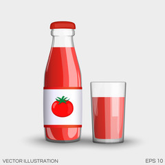 Tomato juice in a transparent glass bottle isolated