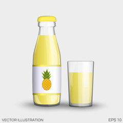 Orange juice in a transparent glass bottle isolated