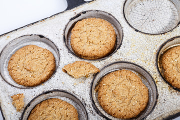 Cookies in a frying pan. Rustic style.