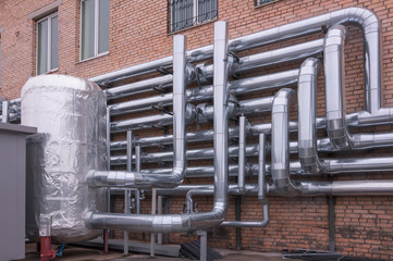 Technological pipework made of shining steely pipes