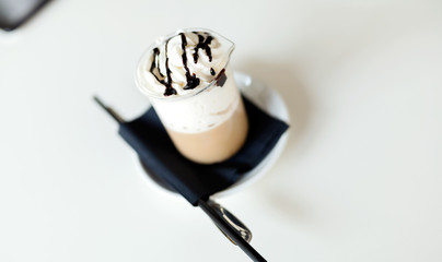 Long coffee with creme and hot chocolate