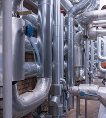 Technological pipework made of shining steely pipes