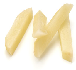 Raw Potato sliced strips prepared for French fries isolated on w