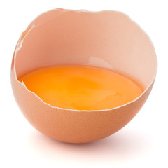 Broken egg  in eggshell half isolated on white background cutout